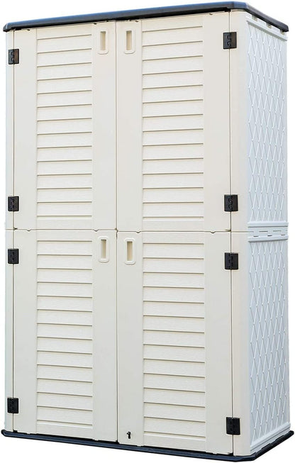 HOMSPARK Storage Shed Weather Resistance, Multi-Purpose Outdoor Storage Cabinet for Backyards and Patios, Horizontal Storage Shed for Lawnmower, Patio Accessories (White, Tall - 53 cu.ft)