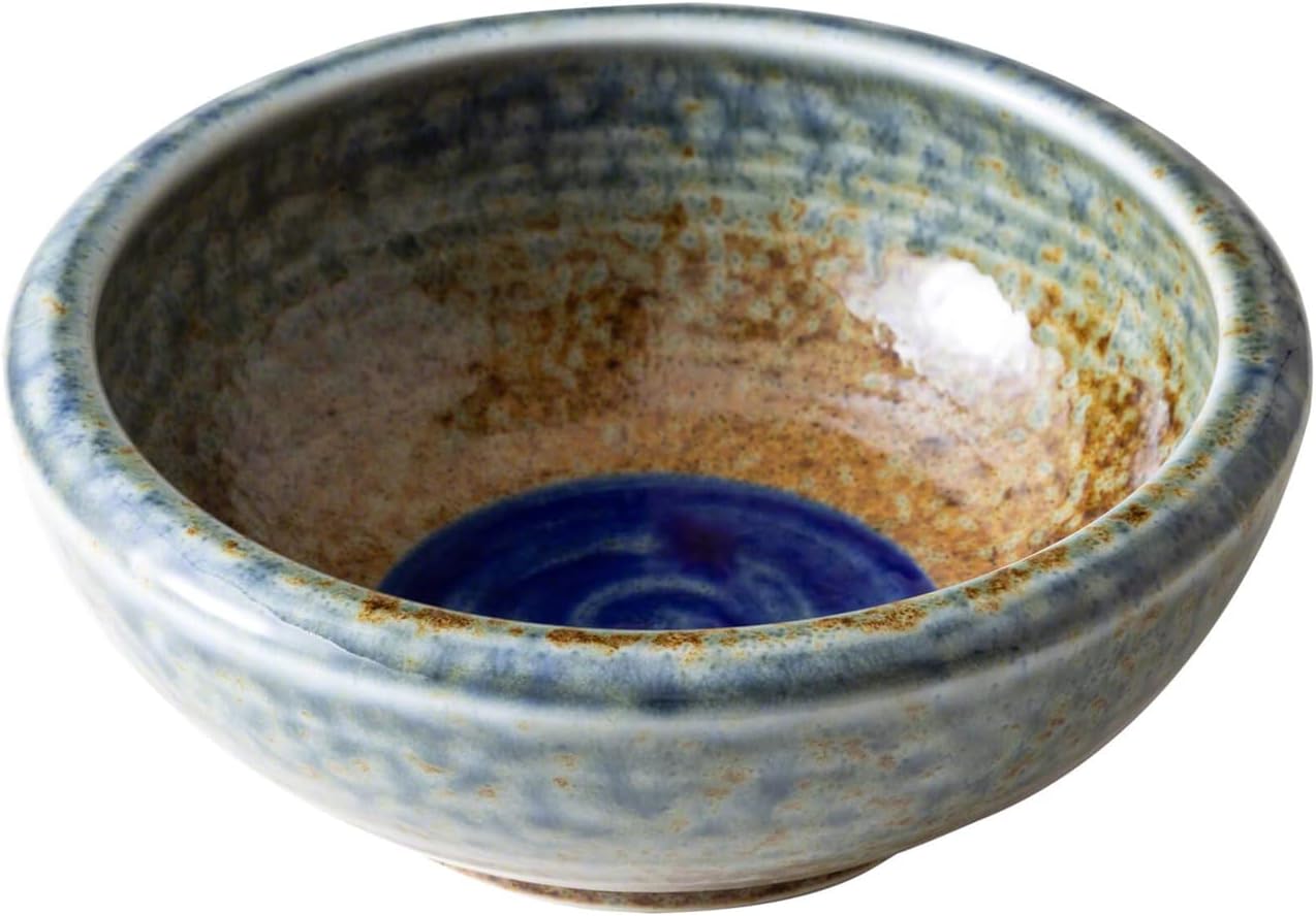 Wazakura Minoyaki Series Small Round Glazed Ikebana Flower Vase Made in Japan, Handpainted Floral Arrangement Pottery Supplies - Brown and Blue