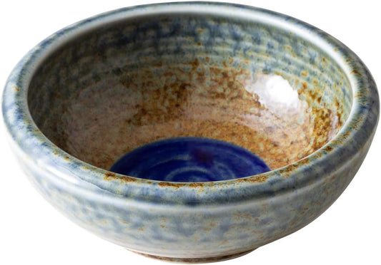 Wazakura Minoyaki Series Small Round Glazed Ikebana Flower Vase Made in Japan, Handpainted Floral Arrangement Pottery Supplies - Brown and Blue