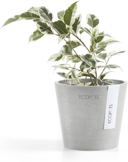 Ecopots Amsterdam Mini Durable Modern Round Recycled-Based Composite Flower Pot Planter, White Grey, 4"