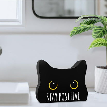 Stay Positive Funny Bathroom Acrylic Decor Sign Black Cat Decor Cat Decor for Home Bathroom Cat Lover Gifts For Women Men