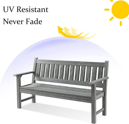 Outdoor Bench, 3-Person Garden Bench, Poly Lumber Patio Bench for Outdoors, Porch, and Park (Grey)