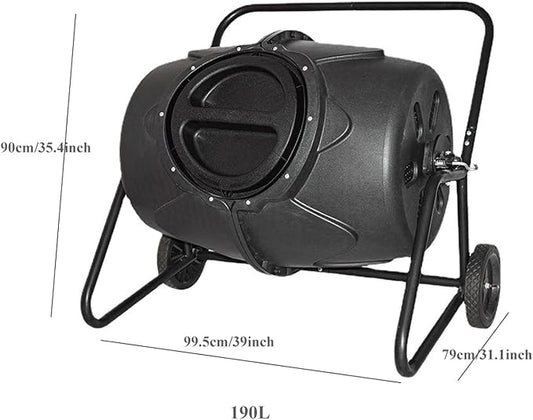 Electric Compost Bin Compost Tumbler Bin with Wheels and Handle, Mobile Heavy Duty Rotating Outdoor Organic Compost Bin Tumbling Mixer Composter for Kitchen Waste & Garden Clippings, Large 190L/50 Gal