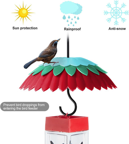8" Bird Feeder Dome with Ant Moat, Skaithee 8" Bird Feeder Baffle with Ant Guard & Shepherd Hooks, Attract Hummingbirds & Anti Sun/Rain/Snow/Ants (Red 8 inches 20cm)