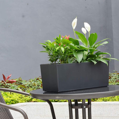 GardenBasix Self Watering Planter Pots 7.5 x 20 inch Indoor Outdoor Home Garden Herb Flower Pot for Hanging Railing Balcony Tabletop (Black,7.5''x 20'')