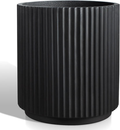 Round Concrete Planter Outdoor Indoor, Large Cement Plant Pots for Flowers (Vertical Black, 16 inch)