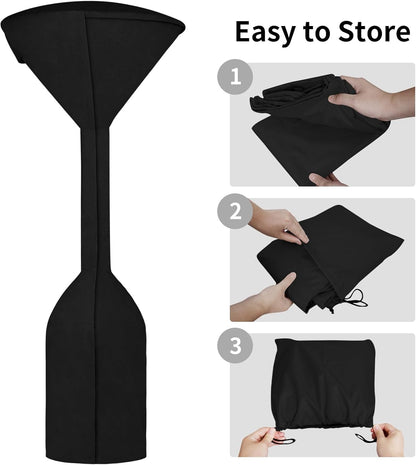 Easy-Going Stand-Up Patio Heater Cover with Zipper and Storage Bag, Waterproof Outdoor Heater Cover Dustproof, UV-Resisant, Wind-Resistant (95" H x 34" D x 19" B, Black)