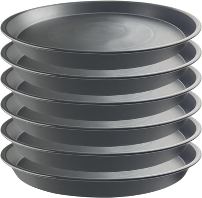 6 Pack 15 Inch Gray Plant Saucer Trays, Heavy Duty Plastic Planter Bases for Big Flower Pots, Durable Water Catcher Plates Indoor Outdoor Use