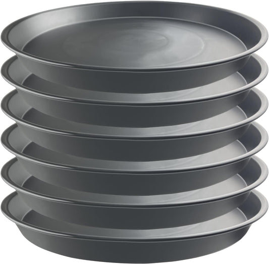 6 Pack 15 Inch Gray Plant Saucer Trays, Heavy Duty Plastic Planter Bases for Big Flower Pots, Durable Water Catcher Plates Indoor Outdoor Use