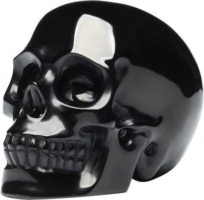 5''Natural Black Obsidian Crystal Skull Head Hand Carved Reiki Healing Stone Statue Healing Home Office Art Room Decoration