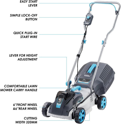 40V Cordless Lawn Mower with Brushless Motor - 13 Inch Lightweight 2-in-1 Push Mower, 5 Adjustable Cutting Heights, Low Noise & 40V Lithium-Ion Battery Included, Ideal for Small Yards