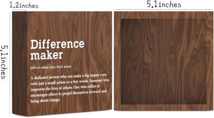 Difference Maker Definition Home Office Decor Wooden Box Sign, Classic Retirement New Job Appreciation Gifts for Women Men Teacher Boss Leader Coworker Farmhouse Desk Decor Table Shelf Wall Plaque