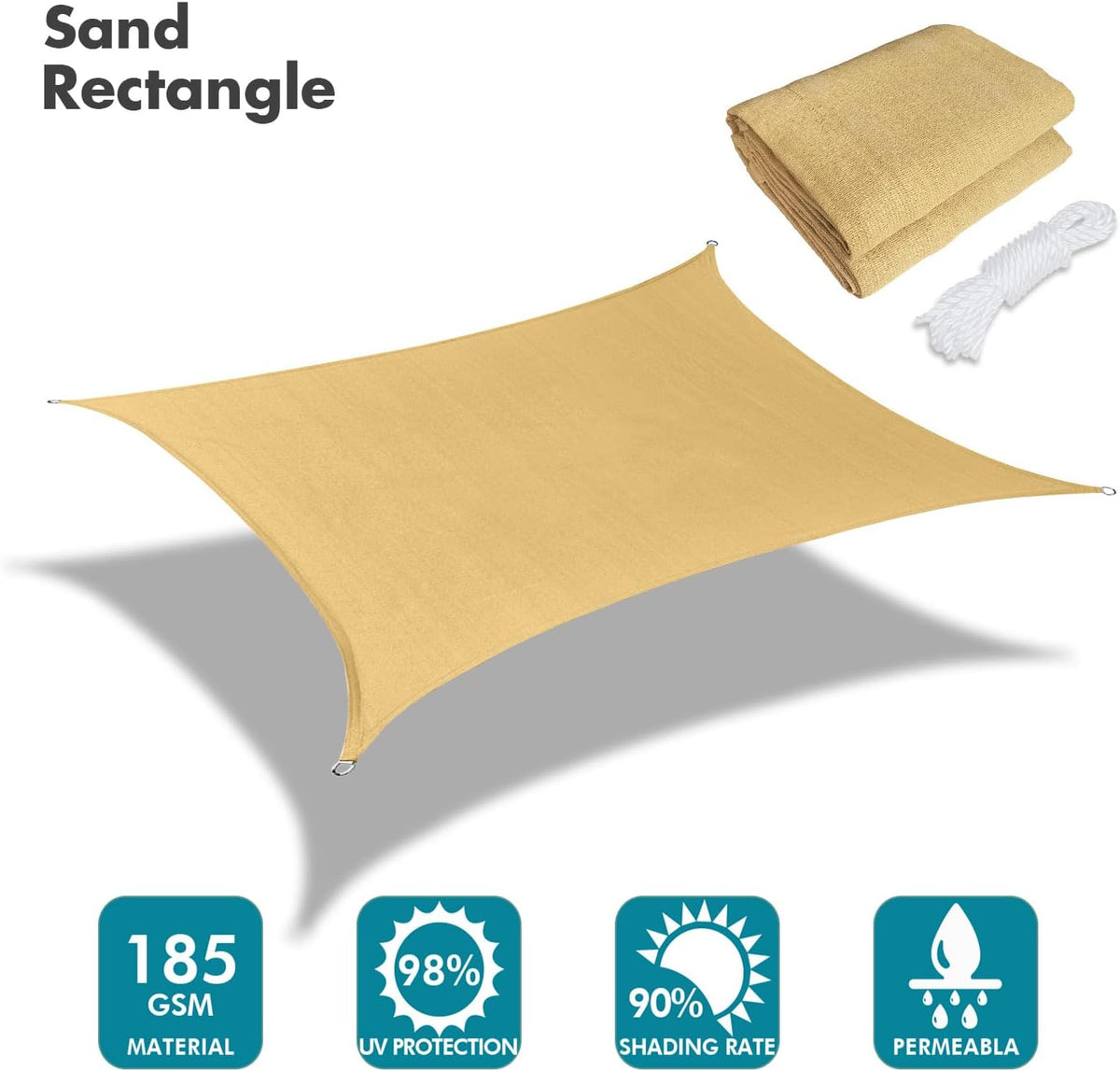 KANAGAWA 10'X12' Sand Custom Size Sun Shade Sail Rectangle UV Block Canopy Cover for Patio Backyard Lawn Garden Outdoor (Customized Available)