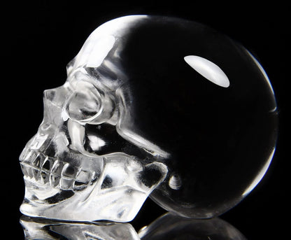 Skullis 2.0" K9 Crystal Skull, Hand Carved Gemstone Fine Art Sculpture, Reiki Healing Stone Statue.
