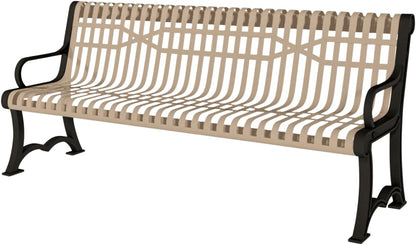 Coated Outdoor Furniture Heavy-Duty Outdoor Bench Thermoplastic Coated, Slatted Steel, Commercial-Grade Garden Bench, Made in America (Portable with Back, 4 Ft, Tan)