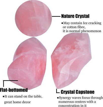 AMOYSTONE Rose Quartz Standing Crystals Big Home Decor Real Rose Quartz Stone Large Flame Tower Energy Meditation Healing Stone 1.0-1.5LB