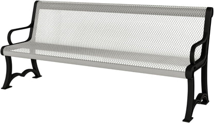 Coated Outdoor Furniture Heavy-Duty Outdoor Bench Thermoplastic Coated, Expanded Metal, Commercial-Grade Garden Bench, Made in America (Portable with Back, 4 Ft, Gray)