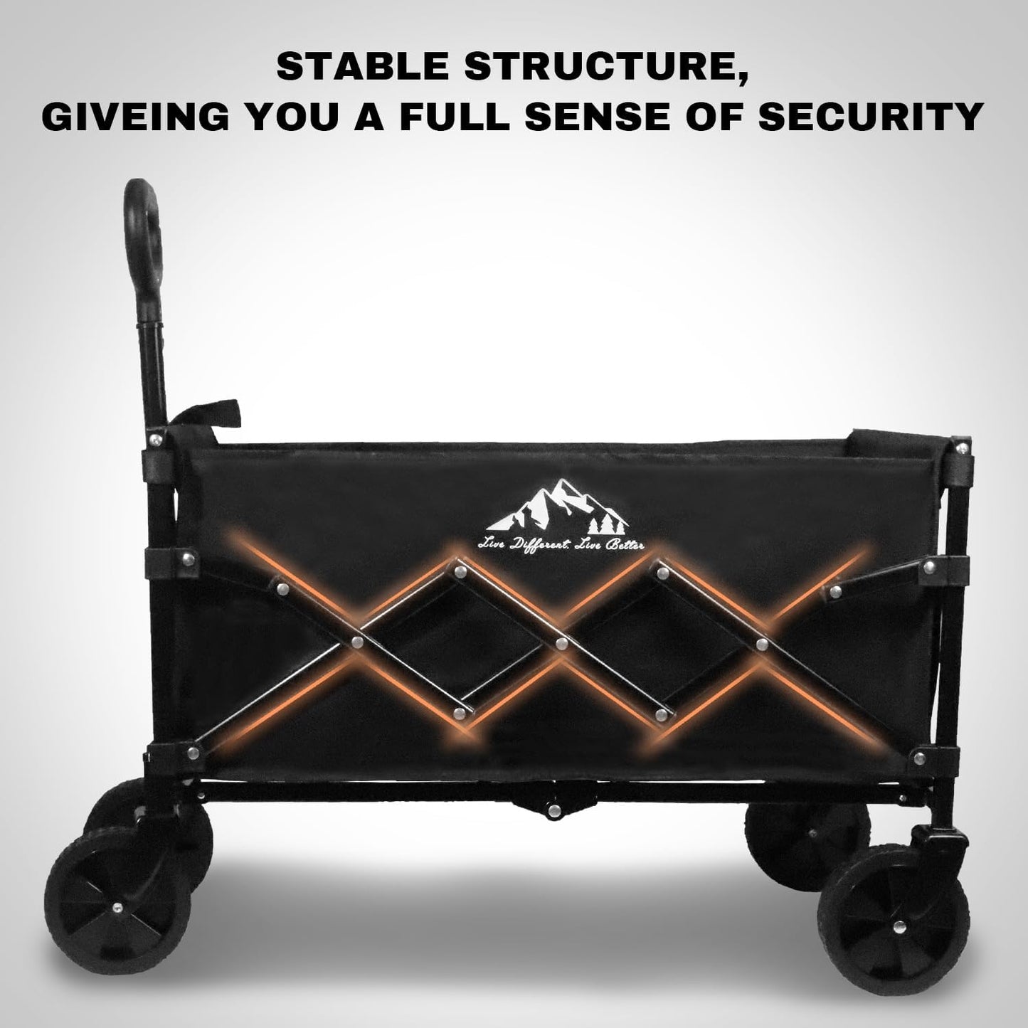 Collapsible Wagon 352LBS Capacity, Foldable Large Carts, Heavy Duty Outdoor Folding Cart with All-Terrain Wheels, Utility Garden Beach Wagon with Storage Bag Black