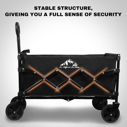Collapsible Wagon 352LBS Capacity, Foldable Large Carts, Heavy Duty Outdoor Folding Cart with All-Terrain Wheels, Utility Garden Beach Wagon with Storage Bag Black