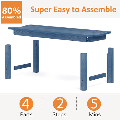 Outdoor Bench, 2-Person Patio Backless Bench Holds up to 800lbs, Weatherproof Garden Bench That Never Rot and Fade, Suit for Backyard, Porch, Patio, Deck and Entryway (Blue)