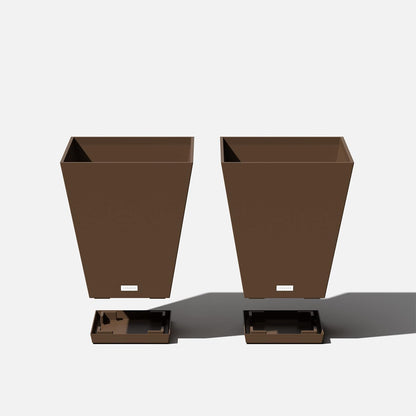 Veradek Nobleton Indoor/Outdoor Wide Square Planter (Espresso, 18" - 2 Pack with 2 Saucer Trays)