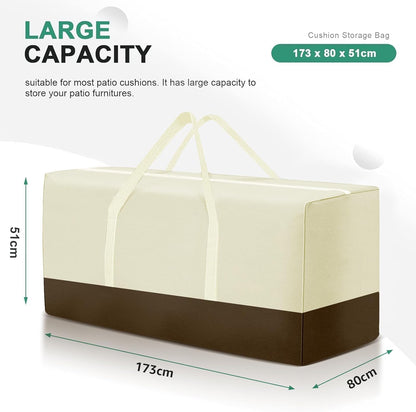 2 Pack Extra Large Patio Outdoor Waterproof Cushion Storage Bag, Outdoor Cushion Furniture Storage Bag with Handles and Zippered 68 x 30 x 20 Inch, Beige