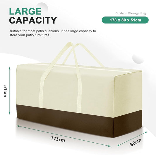 2 Pack Extra Large Patio Outdoor Waterproof Cushion Storage Bag, Outdoor Cushion Furniture Storage Bag with Handles and Zippered 68 x 30 x 20 Inch, Beige