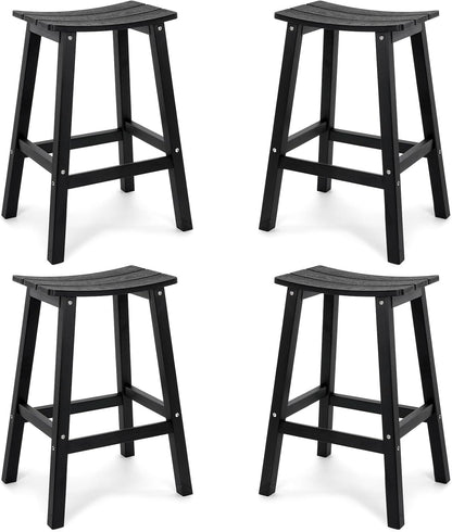 Weatherproof Bar Stools Set of 4, 28" Height Outdoor Bar Stools Holds up to 400 lbs, Saddle Seat, Bar Height Stools for Patio, Garden, and Kitchen Island, Black