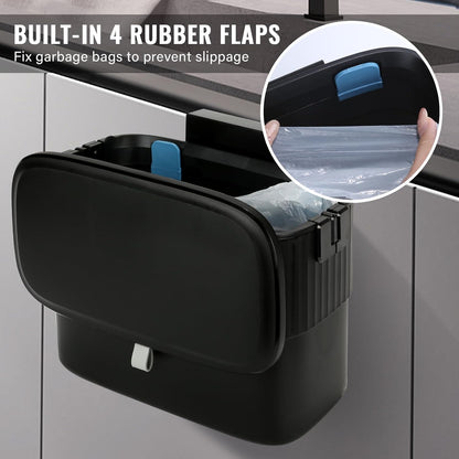 ELPHECO Kitchen Compost Bin with Lid 1.8 Gallon Hanging Trash Can with Lid, 7 Liter Wall-Mounted Garbage Can for Kitchen Cabinet Door, Small Under Sink Trash Can for Counter Top, Bathroom, Black