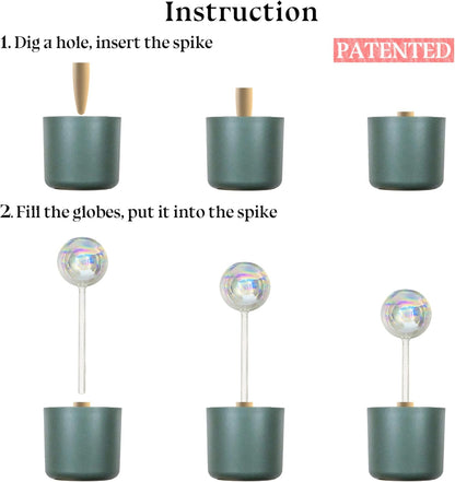 2 Pack Non-Clogging Iridescent Ball Plant Watering Globes with Terracotta Spikes, Hand Blown Glass Self Watering Planter Insert Plant Watering Devices Bulbs for Indoor and Outdoor Plants