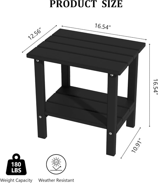 Weather Resistant Outdoor Side Tables Set of 2, Adirondack HDPE Small Outdoor Table, 2-Tier Small Patio Tables for Outside or Indoor,Gray