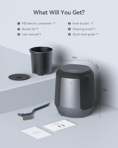 Electric Kitchen Composter 4.2L Large Capacity Food Waste Composter, Odor-Free & Quiet Countertop Compost Bin for Home, Indoor Food Cycler with Replaceable Charcoal Filtration