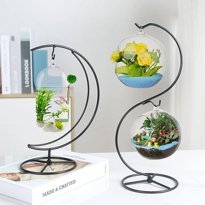Hanging Stand Iron S-Shape Display Stand for Planter Terrarium Witch Ball Christmas Ornament (Black, 3 Levels)