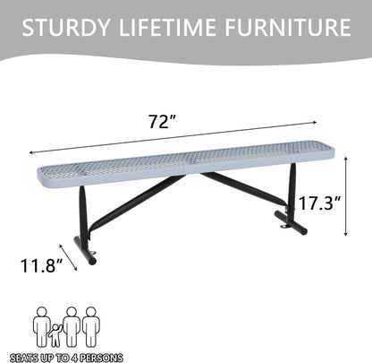 6 Feet Heavy Duty Metal Park Bench for Outside, Outdoor Bench with Portable Frame, Commercial Benches for Shopping Mall, Store, Park, Patio, Deck, Grey