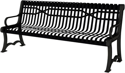 Coated Outdoor Furniture Heavy-Duty Outdoor Bench Thermoplastic Coated, Slatted Steel, Commercial-Grade Garden Bench, Made in America (Portable with Back, 4 Ft, Black)