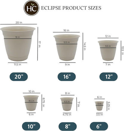 The HC Companies Eclipse Round Planter with Saucer - Outdoor & Indoor Plant Pot with Drainage Holes - Lightweight, UV-Resistant Plastic Pots for Plants, Flowers & Herbs (12" Cottage Stone, Pack of 1)