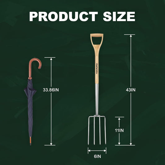 Pitchforks for Gardening Compost Digging Spading Cultivating Aerating Garden Fork Heavy Duty Yard Fork Gardening 4 Prong Compost Spade Fork 43 Inch Steel Pitchfork with D-Handle