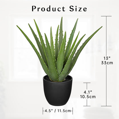 Fake Succulent Aloe Vera Plants 13 Inch Large Artificial Succulents with Black Pot Faux Aloe Potted Plant for Desk Modern Home Office Bedroom Living Room Table Shelf Decor