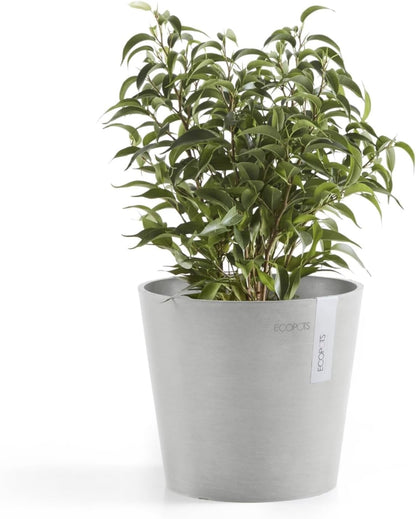 Ecopots Amsterdam Mini Durable Modern Round Recycled-Based Composite Flower Pot Planter, White Grey, 7"