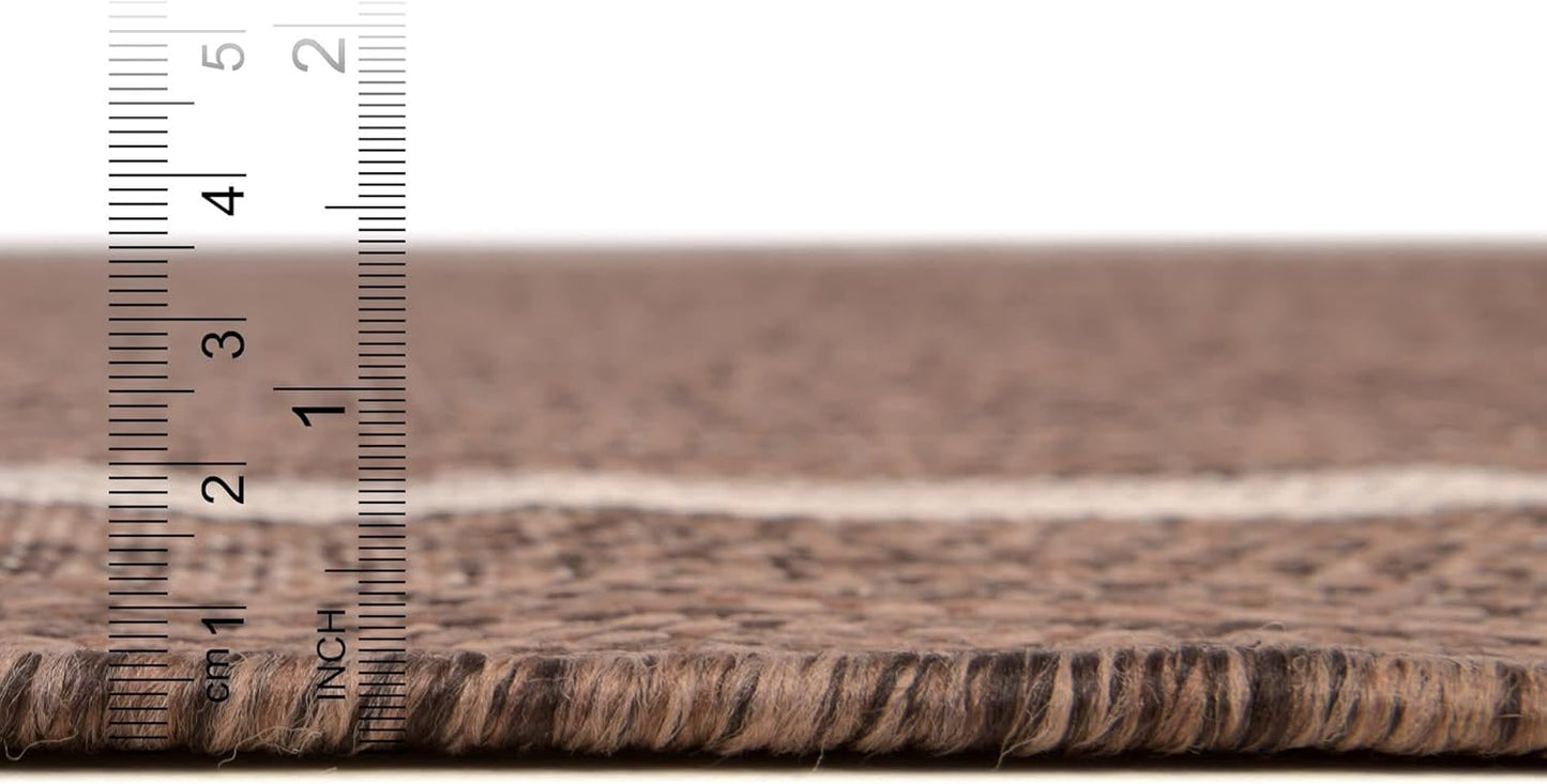Unique Loom Outdoor Border Collection Area Rug - Soft Border (5' 3" x 8' Rectangle, Brown/ Ivory)