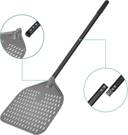G.a HOMEFAVOR 12"x 15" Perforated Pizza Peel 47 Inch overall, Rectangular Aluminum Pizza Turning Peel with Extended Silcone Handle For Baking Pizza Brick Oven