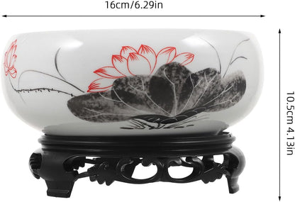 Ceramics Water Lily Bowl with Stand Chinese Style Hydroponic Planter Pot Round Narcissus Flowerpot Bonsai Daffodil Planting Container Garden Decoration 7 Inch