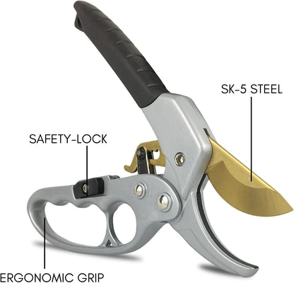 Pruning Shears Ratcheting Garden Tool | Pruners for Gardening Hand Tools | Branch Cutter | Flower Arrangements Supplies | Tree Pruner | Lawn and Garden Tools Gardening Supplies | Florist Supplies