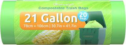 Compostable Trash Bags 21 gallon,20 Count,Extra Thick 1.28 Mills,Fits13-25 gallon trash can, Extra Strong and thick,Compostable Lawn & Leaf Yard Waste bags,ASTM D6400,Bpi Certified