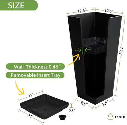 Taper Outdoor Planter, Indoor Resin Plant Pots, 2-Pack (28 inch, Black)