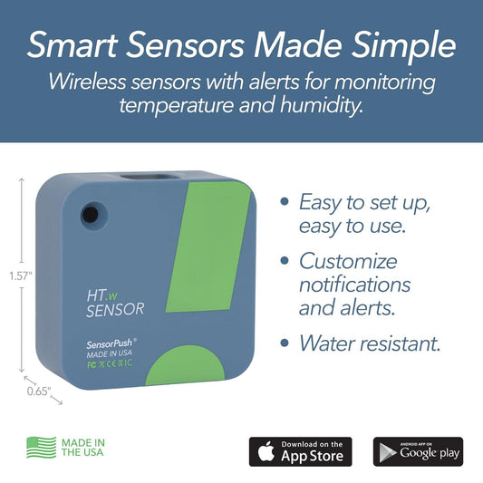 HT.w Smart Temperature Sensor & Humidity Sensor - Bluetooth Thermometer and Hygrometer with App Monitoring - Water Resistant Temperature and Humidity Monitor for RV, Basement, Fridge & More