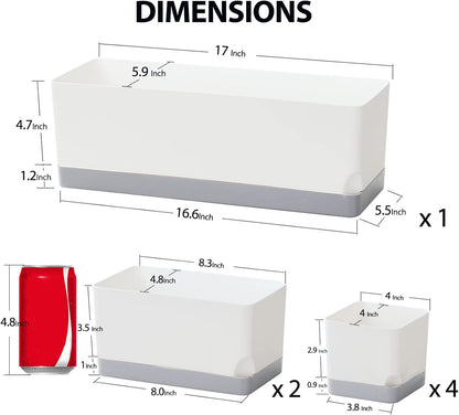 Self Watering Planters Pots for Indoor Plants, 7 Pack Plastic Planter Box Flower Pots for Indoor Outdoor Plants, Rectangle Herb Planter Window Boxes Planterswith Drainage, Light Gray Tray