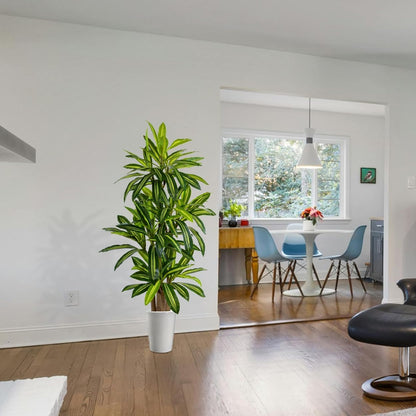 Artificial Dracaena Tree 6ft, Fake Yucca Plant with White Planter and Lifelike Leaves, Faux Dracaena Tall Floor Trees for Home Office Garden Décor