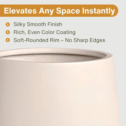 16.5" H x 15" D Corso Fiberstone Round Tapered Planter with Drainage Hole, Smooth Finishes, Weather Resistant for Indoor and Outdoor Use (Kilim Beige, 11.5" Pot Opening)