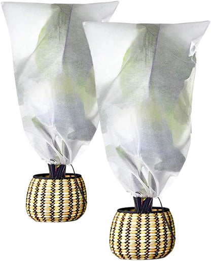 Agfabric Plant Covers Freeze Protection H30 xW60 0.9oz Plant Frost Protection Covers Drawstring Bags Winter Frost Pests Protection,White,2 Pack